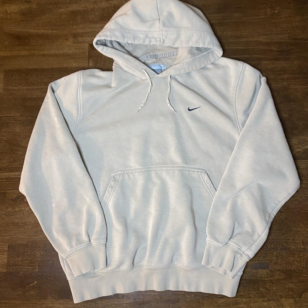 Nike Men's Pullover Hoodie Beige Small Swoosh Embroidery